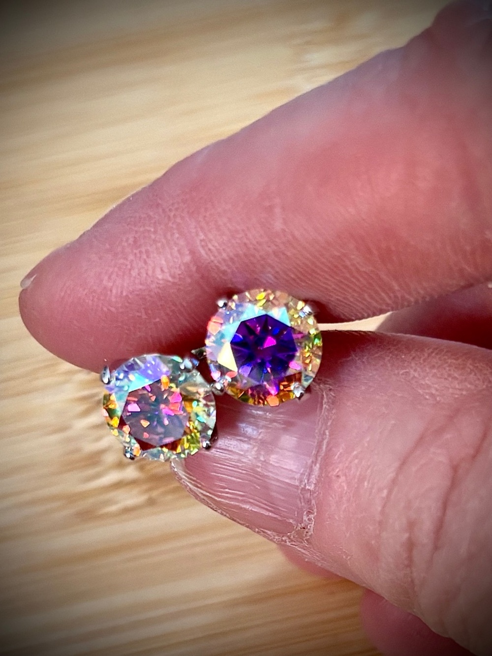 6ctw Moissanite “Kaleidoscope” studs in sterling silver and 18k!